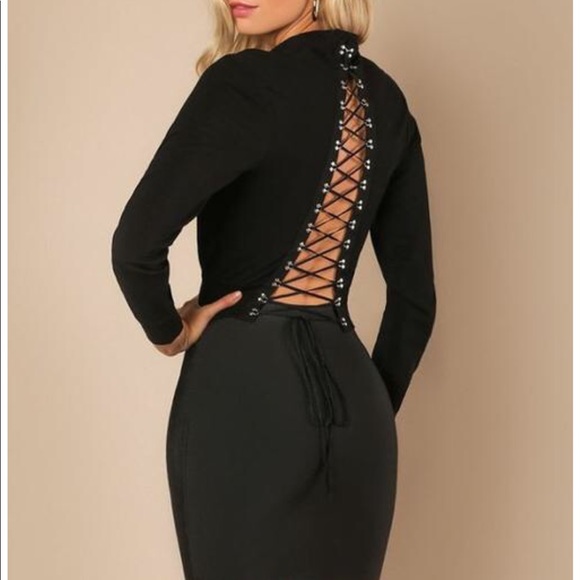 candlesfashionhouse Tops - Black Open Back Lace Up Sweater Top